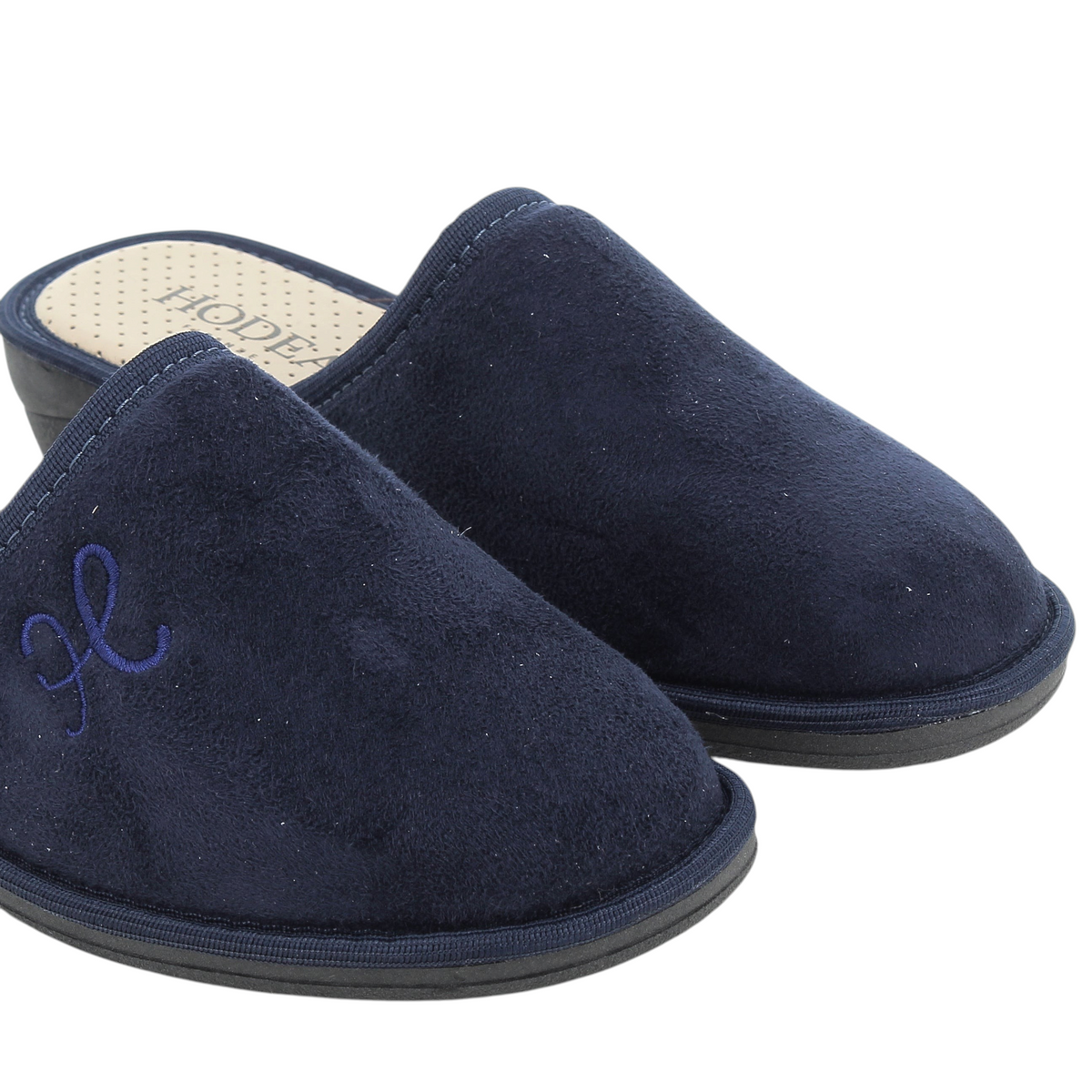 Pantofole Hodea modello Micro da donna in camoscio blu con logo ricamato e suola confortevole