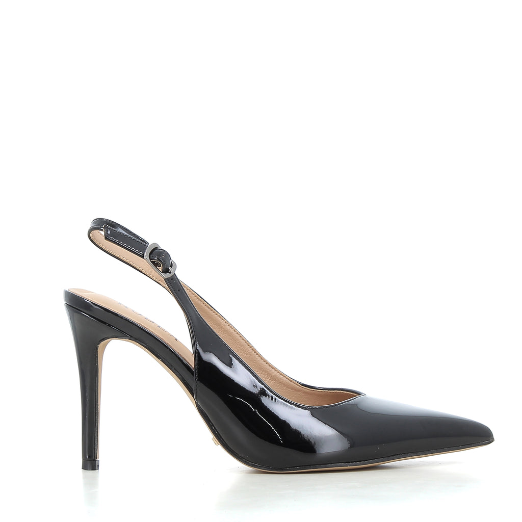 Slingback Martina Nere in Vernice con Tacco a Spillo 9 cm