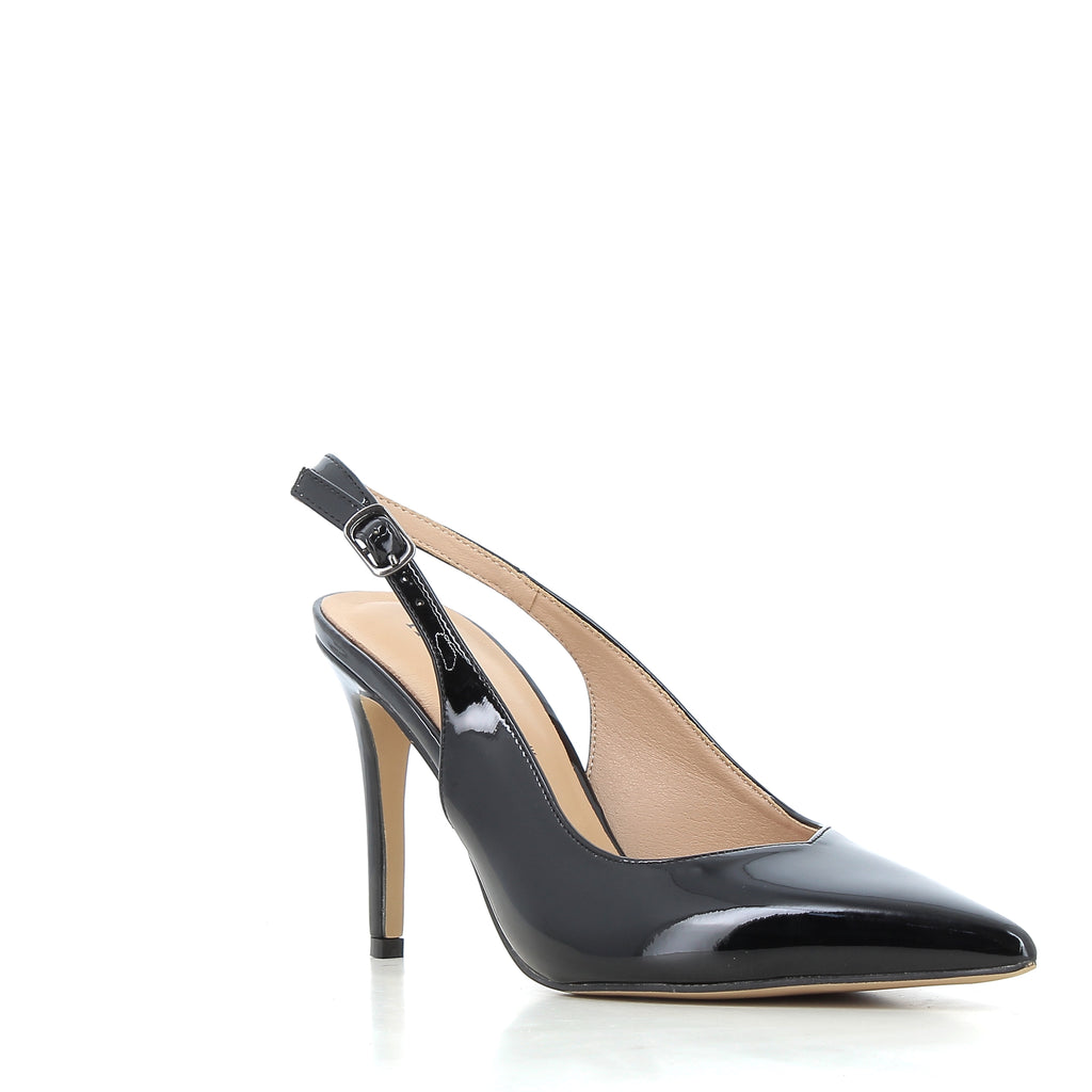 Slingback Martina Nere in Vernice con Tacco a Spillo 9 cm