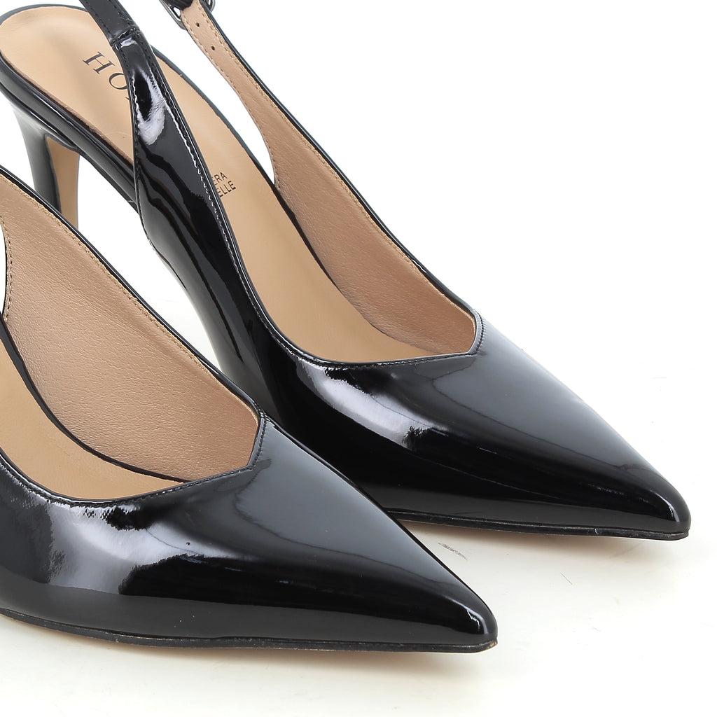 Slingback Martina Nere in Vernice con Tacco a Spillo 9 cm