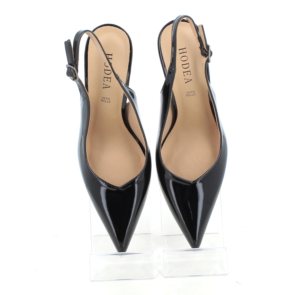 Slingback Martina Nere in Vernice con Tacco a Spillo 9 cm