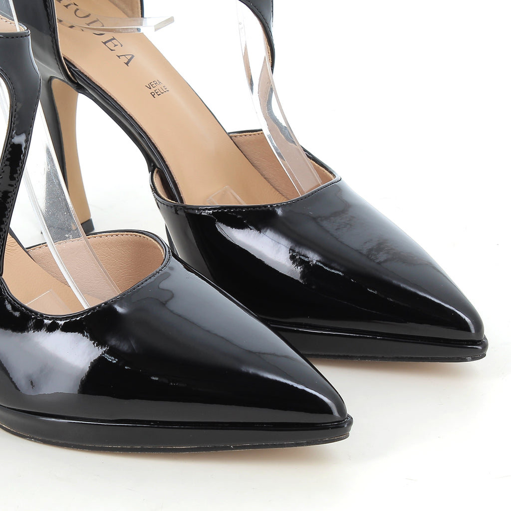 Décolleté Ginevra Nere in Vernice con Plateau e Tacco 10 cm